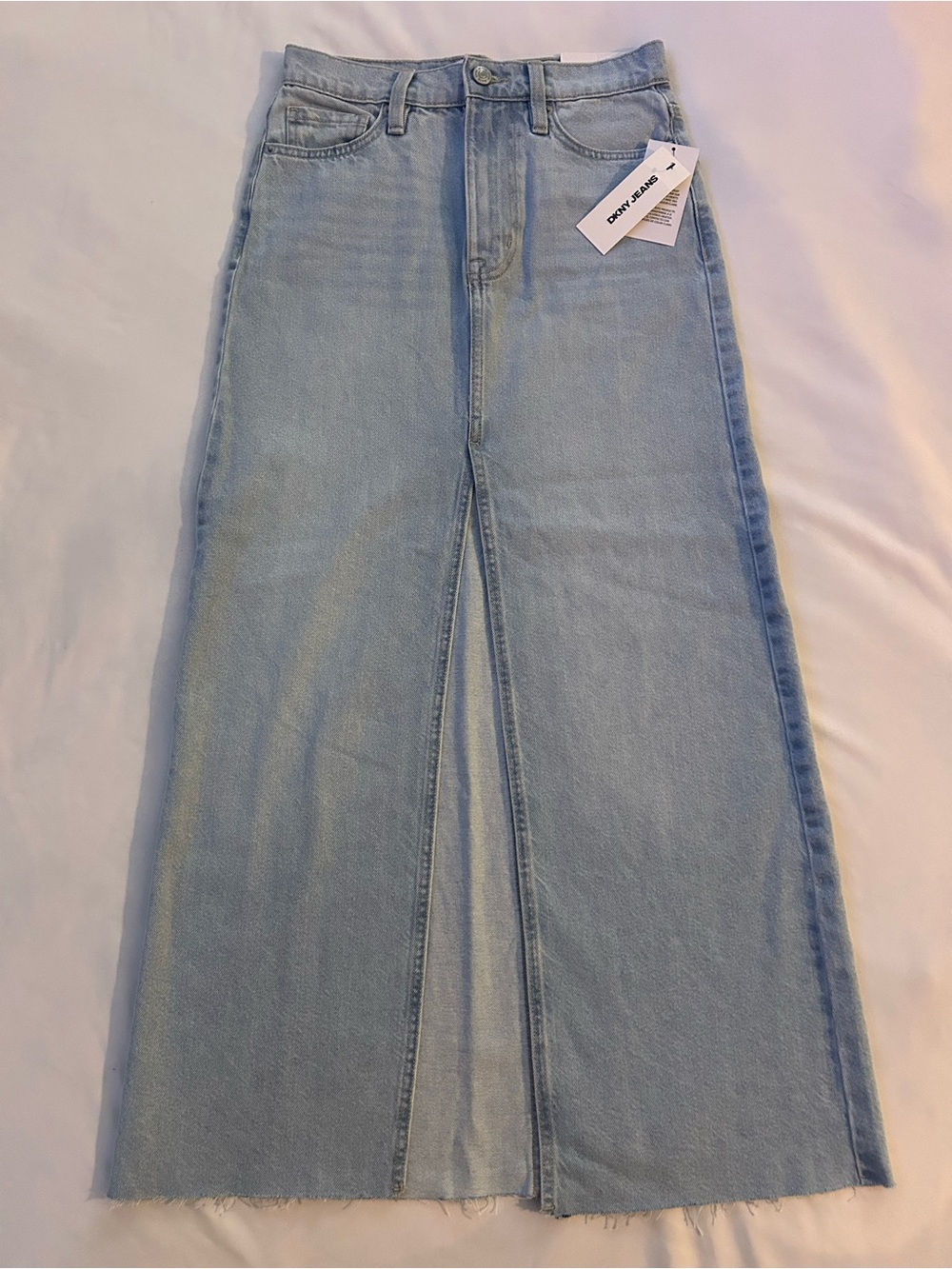 DKNY Light Blue Denim Front-Slit Wide Leg Jeans